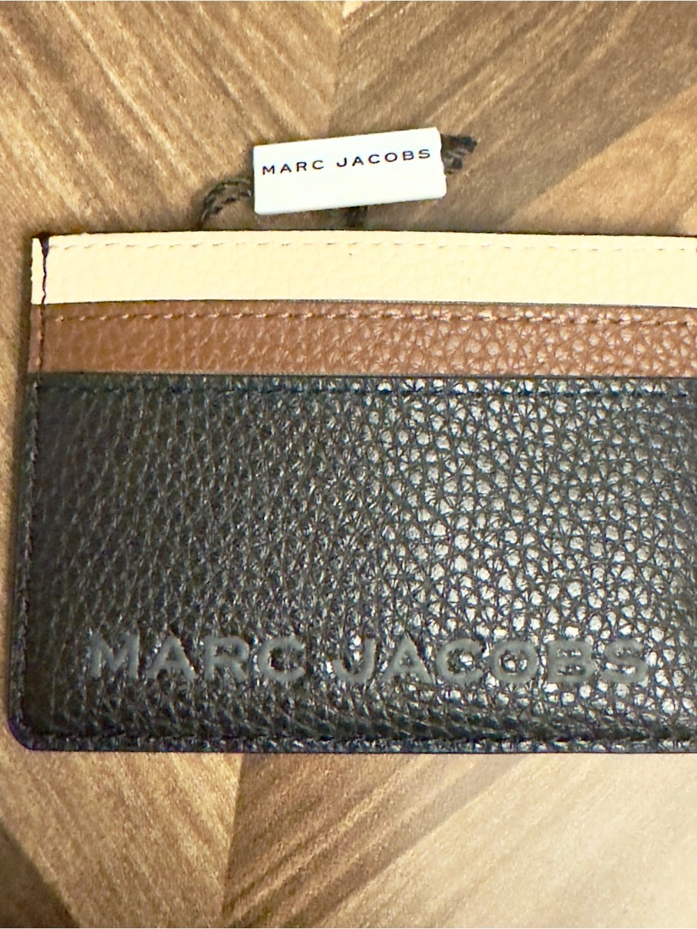Marc Jacobs Tricolor Pebbled Leather Card Holder - Black Brown Cream